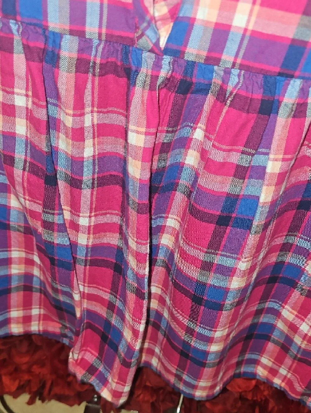 Cat & Jack Girls Pink and Blue Plaid Girls Peplum Style Dress Size 10/12